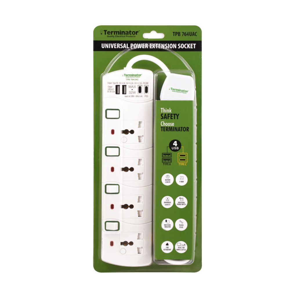 4 Way Universal Power Extension Socket | Terminator Electrical Products